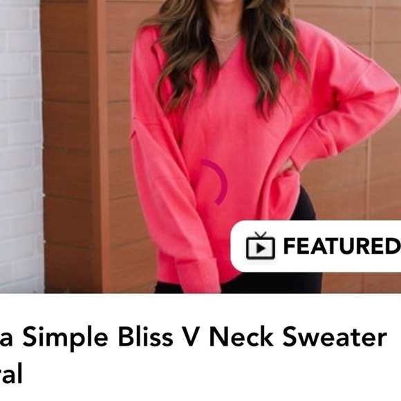 Abela V neck sweater cuffed sleeves, soft material,winter size Small Coral - Picture 2 of 13